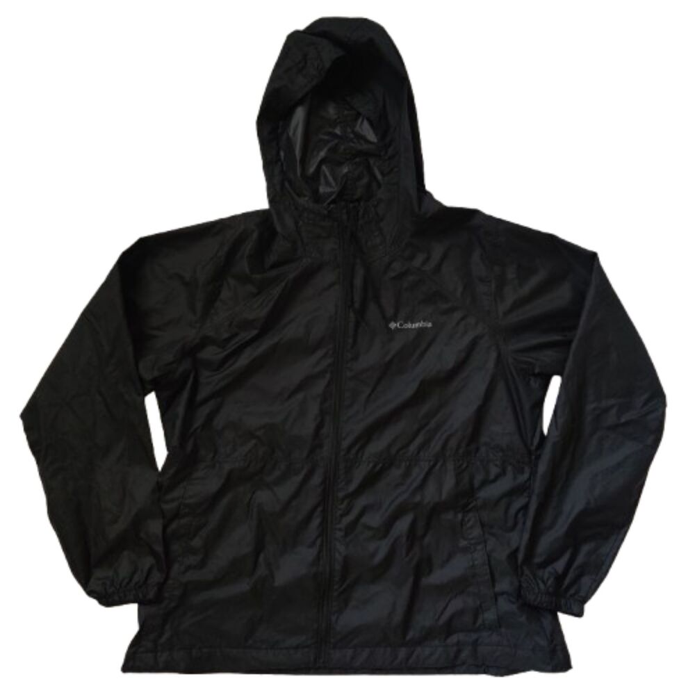 Columbia Men XL Black Hooded Rain Jacket Windbreaker Full Zip Polyester